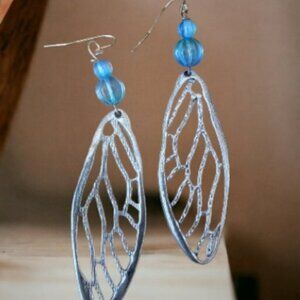 Silver Plated Turquoise & Blue Leaf Drop Bohemian Earrings  Hand Crafted